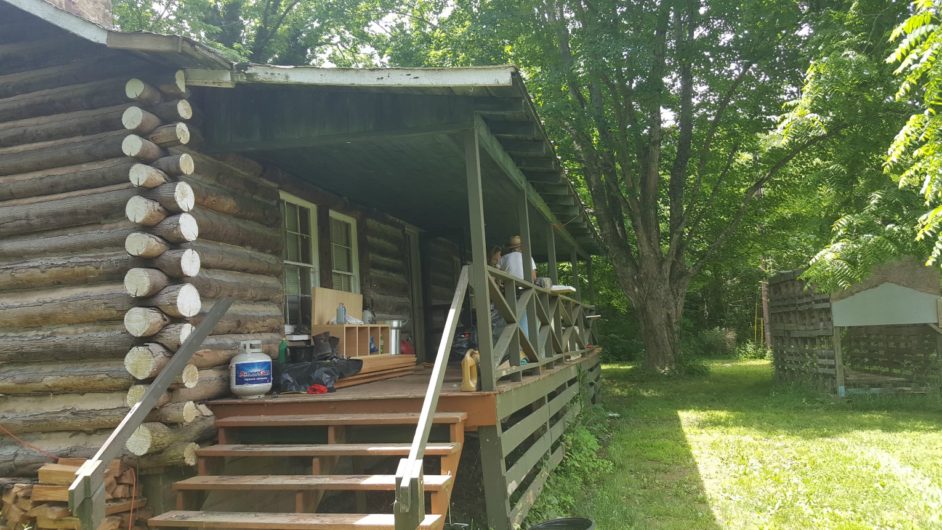 front view log cabin for sale on the greenbrier river Lewisburg WV