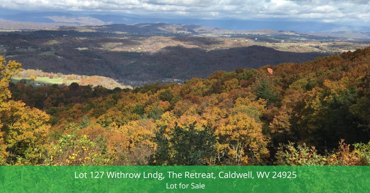 Stunning view of lot for sale atop White Rock Mountain with colorful fall foliage, perfect for adventure seekers